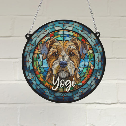 Border Terrier Personalised Stained Glass Effect Suncatcher